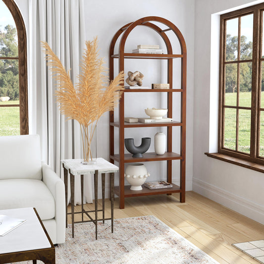 Butler Specialty Company - Hanover 80 in. H x 30 in. W Wood Arched 5 Tier Etagere Bookcase, Medium Brown - 5545188