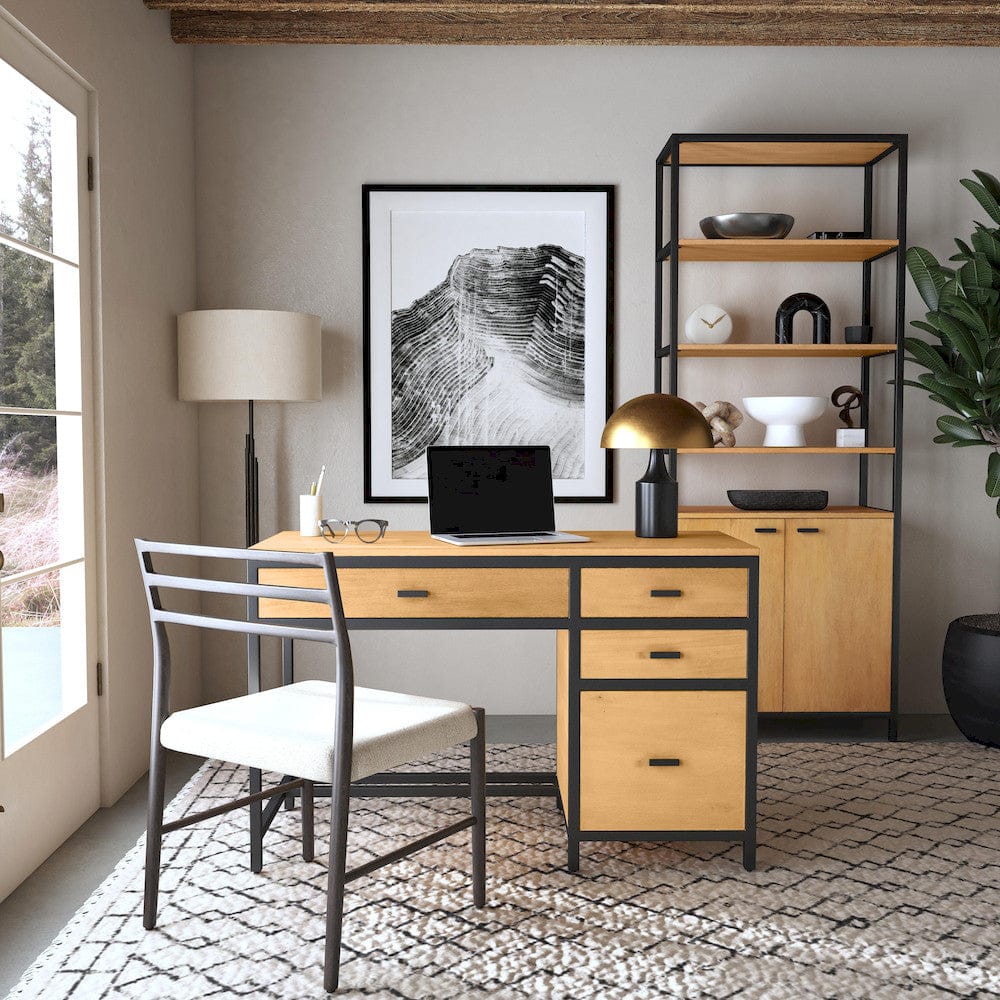 Butler Specialty Company - Hans 48 in. W Rectangular Wood & Metal 4 Drawer Writing Desk with Storage, Light Brown - 5552419 view 6