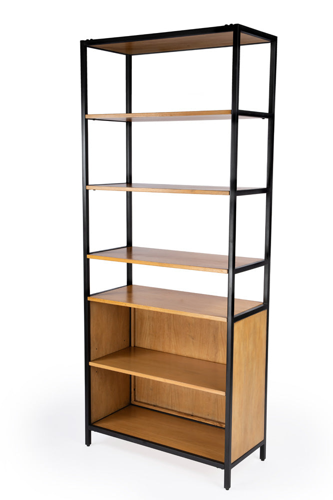 Butler Specialty Company - Hans 84.25 in. H x 35.25 in. W Wood & Metal Etagere Bookcase with Open Shelving, Light Brown - 5554419_CLOSEOUT