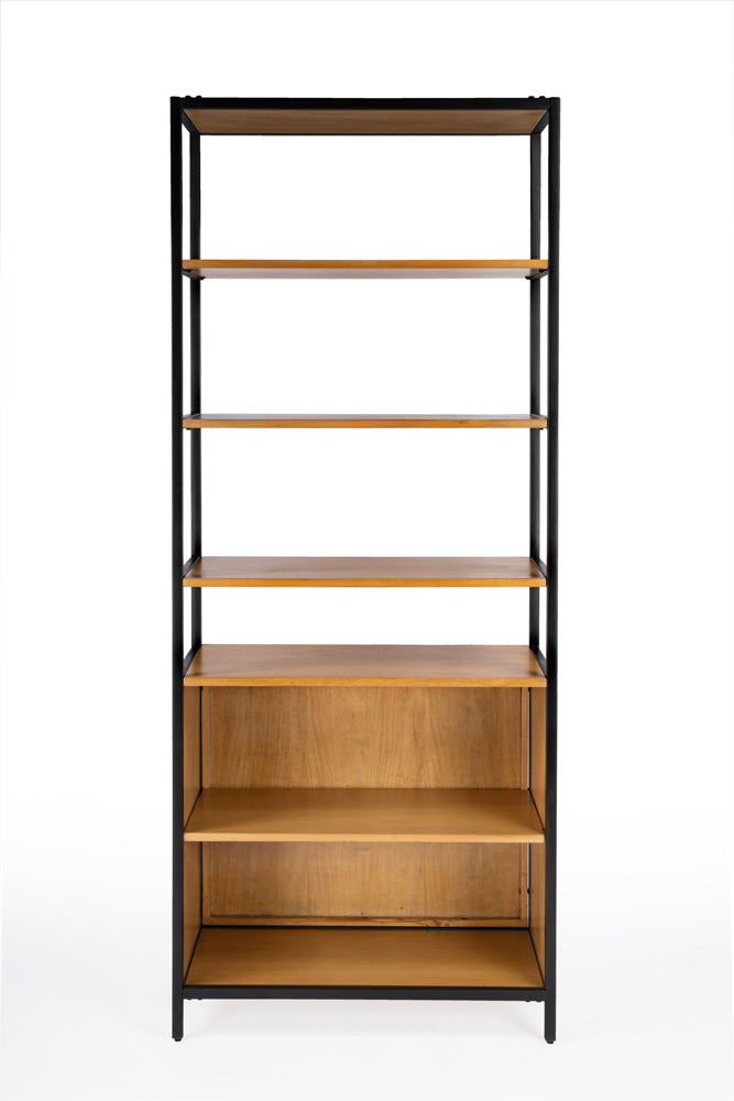 Butler Specialty Company - Hans 84.25 in. H x 35.25 in. W Wood & Metal Etagere Bookcase with Open Shelving, Light Brown - 5554419_CLOSEOUT