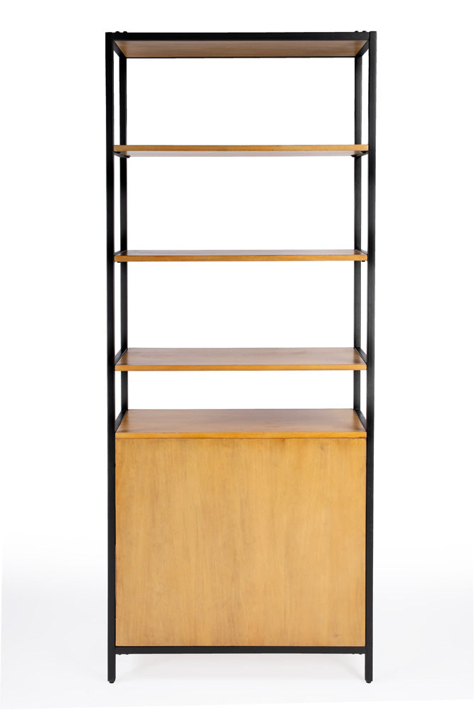 Butler Specialty Company - Hans 84.25 in. H x 35.25 in. W Wood & Metal Etagere Bookcase with Open Shelving, Light Brown - 5554419_CLOSEOUT