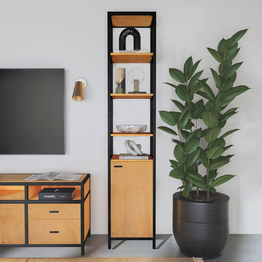 Butler Specialty Company - Hans 84.25 in. H x 17 in. W Wood & Metal Narrow Open Shelving Etagere Bookcase, Light Brown - 5556419