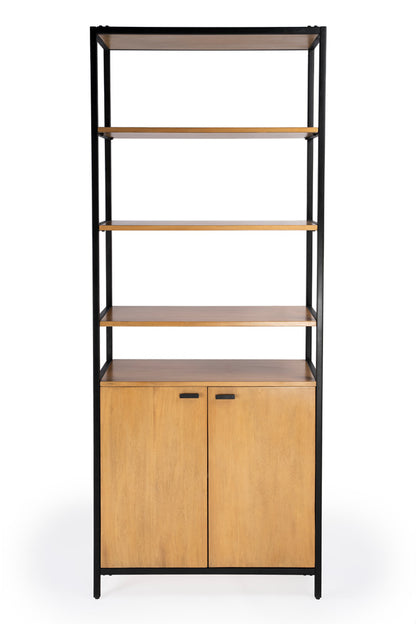 Butler Specialty Company - Hans 84.25 in. H x 35.24 in. W Wood & Metal Open & Closed Shelf Etagere Bookcase, Light Brown - 5555419_CLOSEOUT