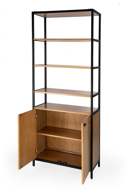 Butler Specialty Company - Hans 84.25 in. H x 35.24 in. W Wood & Metal Open & Closed Shelf Etagere Bookcase, Light Brown - 5555419_CLOSEOUT