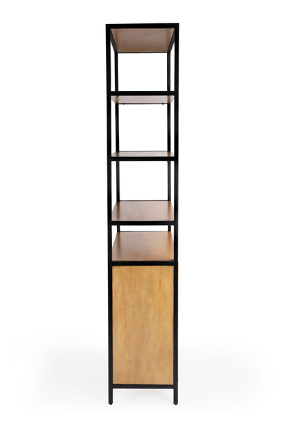 Butler Specialty Company - Hans 84.25 in. H x 35.24 in. W Wood & Metal Open & Closed Shelf Etagere Bookcase, Light Brown - 5555419_CLOSEOUT