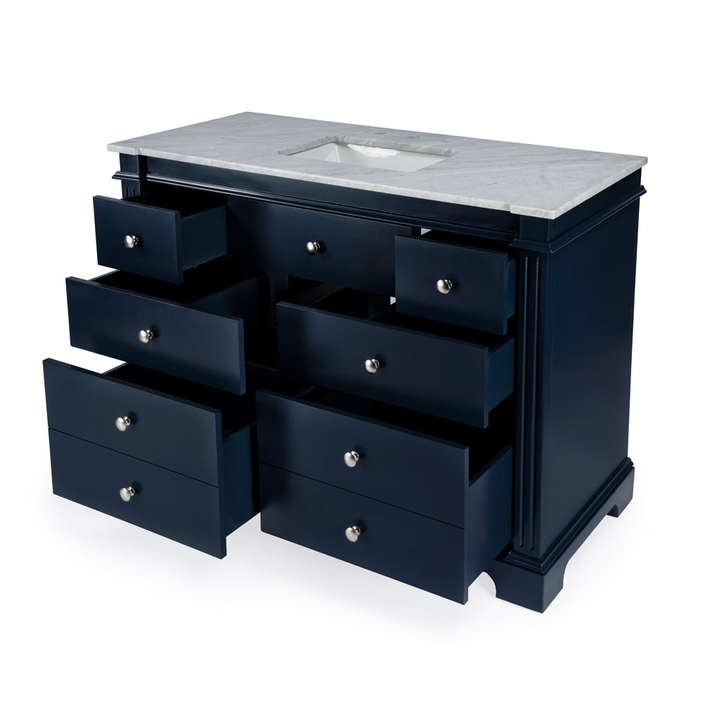 Butler Specialty Company - Harley 48 in. W Single Marble Top Bathroom Vanity/Sink Set, Navy Blue - 5572372_CLOSEOUT