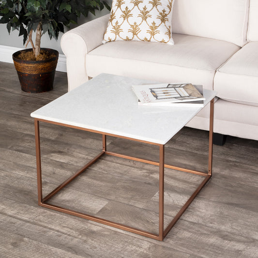 Butler Specialty Company - Holland Marble & Metal Coffee Table, Gold, White - 3967389