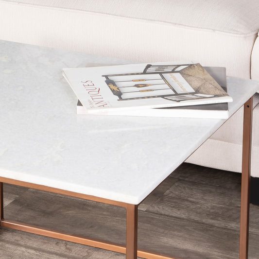 Butler Specialty Company - Holland Marble & Metal Coffee Table, Gold, White - 3967389