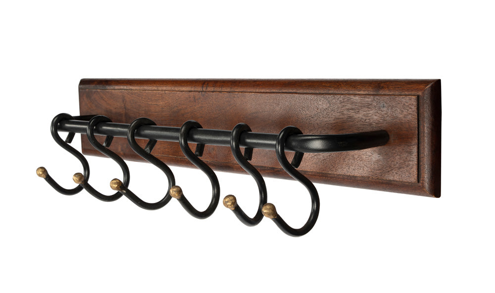 Butler Specialty Company - Hors D'oeuvres - Glendo 23.5 in. W Rectangular Iron & Wood 6 Hook Wall Coat Rack, Medium Brown - 3366016 view 1