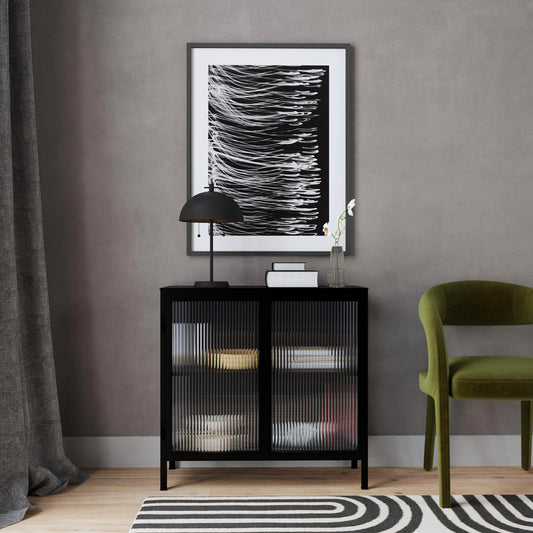 Butler Specialty Company - Hoxton 31 in. W Ribbed Glass & Iron 2 Door Accent Storage Cabinet, Black - 5704025