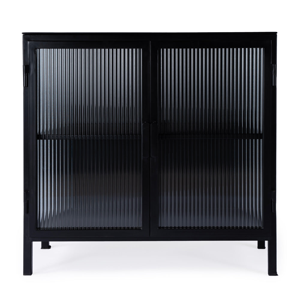 Butler Specialty Company - Hoxton 31 in. W Ribbed Glass & Iron 2 Door Accent Storage Cabinet, Black - 5704025