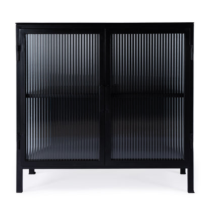 Butler Specialty Company - Hoxton 31 in. W Ribbed Glass & Iron 2 Door Accent Storage Cabinet, Black - 5704025