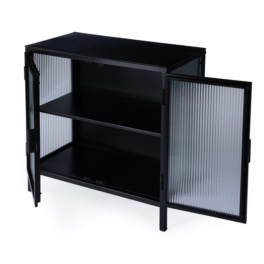 Butler Specialty Company - Hoxton 31 in. W Ribbed Glass & Iron 2 Door Accent Storage Cabinet, Black - 5704025