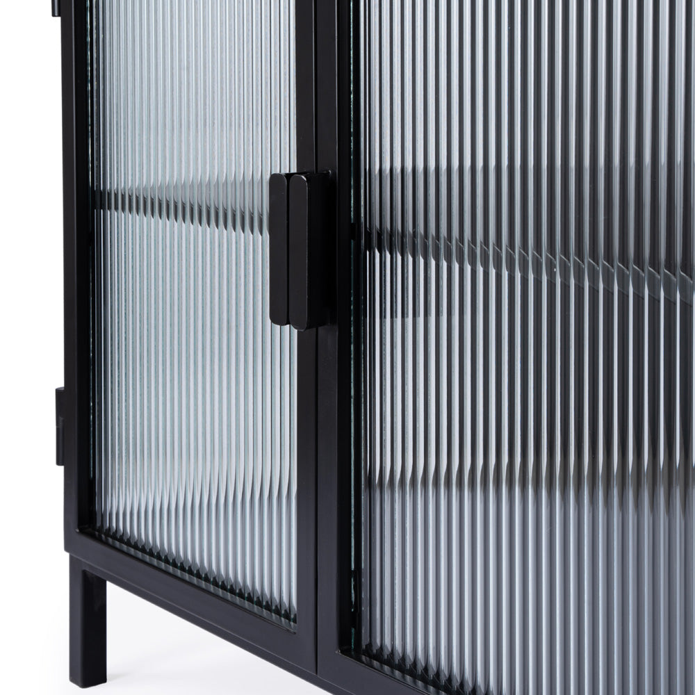Butler Specialty Company - Hoxton 31 in. W Ribbed Glass & Iron 2 Door Accent Storage Cabinet, Black - 5704025