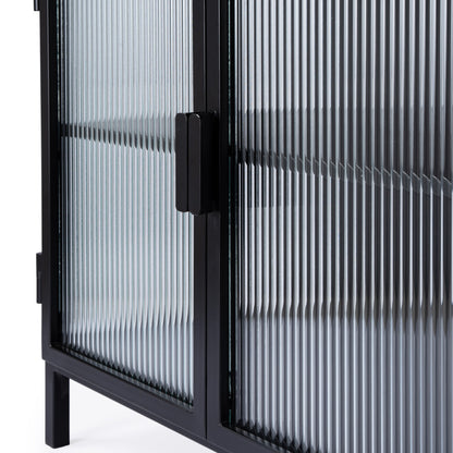 Butler Specialty Company - Hoxton 31 in. W Ribbed Glass & Iron 2 Door Accent Storage Cabinet, Black - 5704025