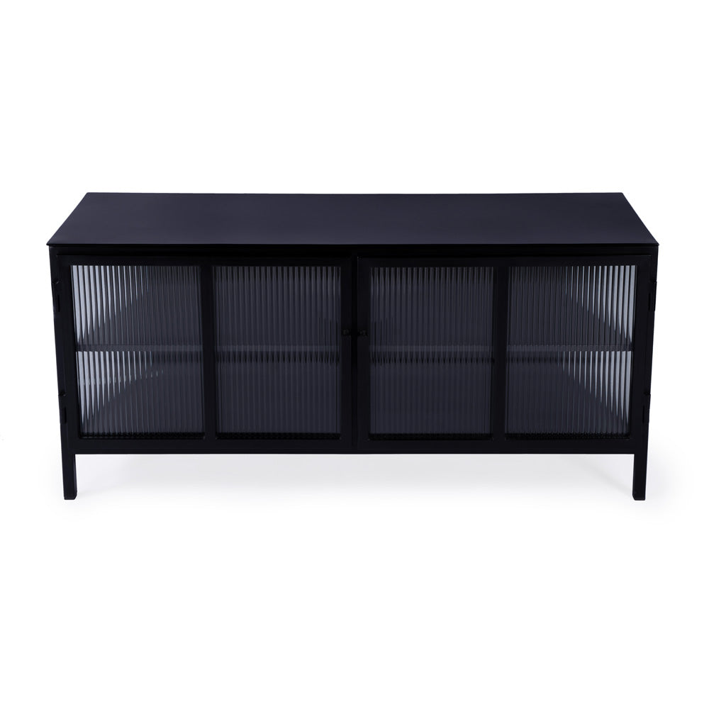Butler Specialty Company - Hoxton 52 in. W Ribbed Glass & Iron 2 Door TV Stand, Black - 5703025