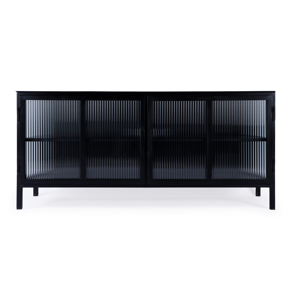Butler Specialty Company - Hoxton 52 in. W Ribbed Glass & Iron 2 Door TV Stand, Black - 5703025