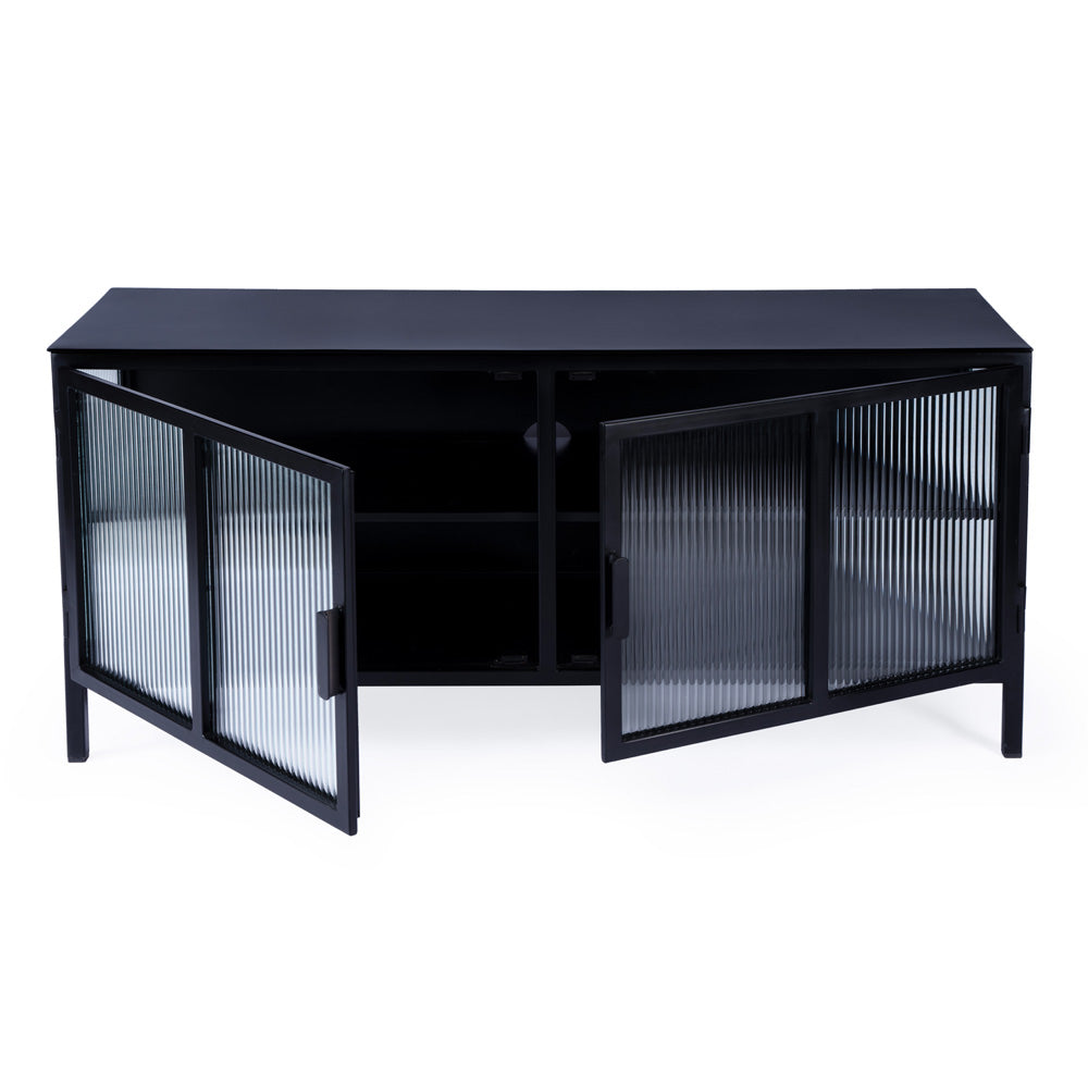 Butler Specialty Company - Hoxton 52 in. W Ribbed Glass & Iron 2 Door TV Stand, Black - 5703025