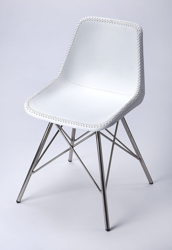 Butler Specialty Company - Inland 18 in. Seat Height Upholstered Leather & Metal Side Chair with Back, White - 3673411_CLOSEOUT