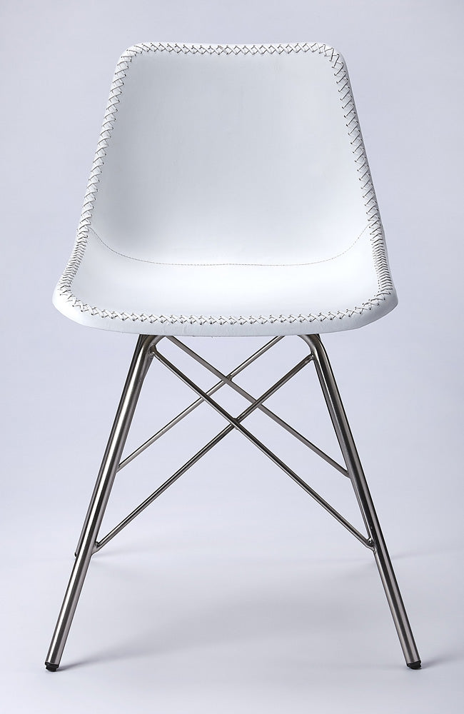 Butler Specialty Company - Inland 18 in. Seat Height Upholstered Leather & Metal Side Chair with Back, White - 3673411_CLOSEOUT