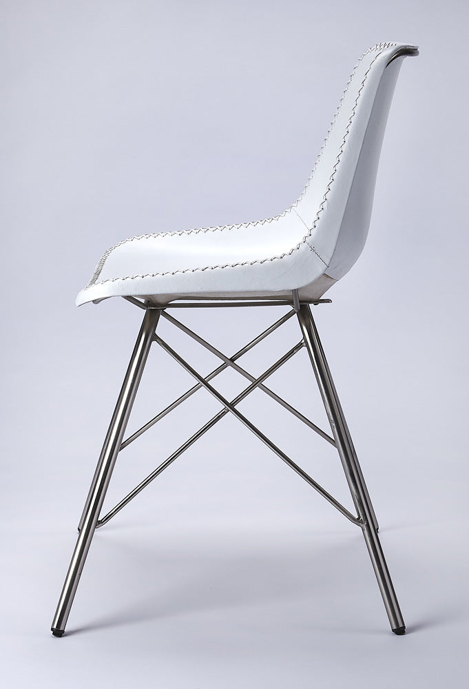 Butler Specialty Company - Inland 18 in. Seat Height Upholstered Leather & Metal Side Chair with Back, White - 3673411_CLOSEOUT