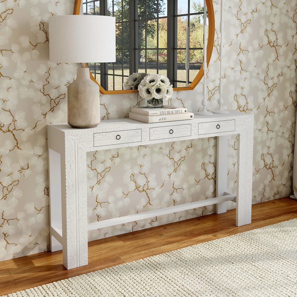 Butler Specialty Company - Artifacts - Janta 55.5 in. W Rectangular Wood 3 Drawer Console Table, White - 2069290_CLOSEOUT