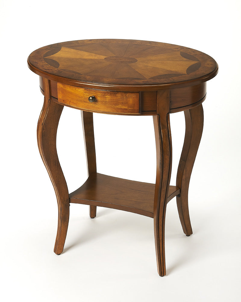 Butler Specialty Company - Jeanette 24.5 in. W Oval Wood 1 Drawer Side Table, Medium Brown - 532101
