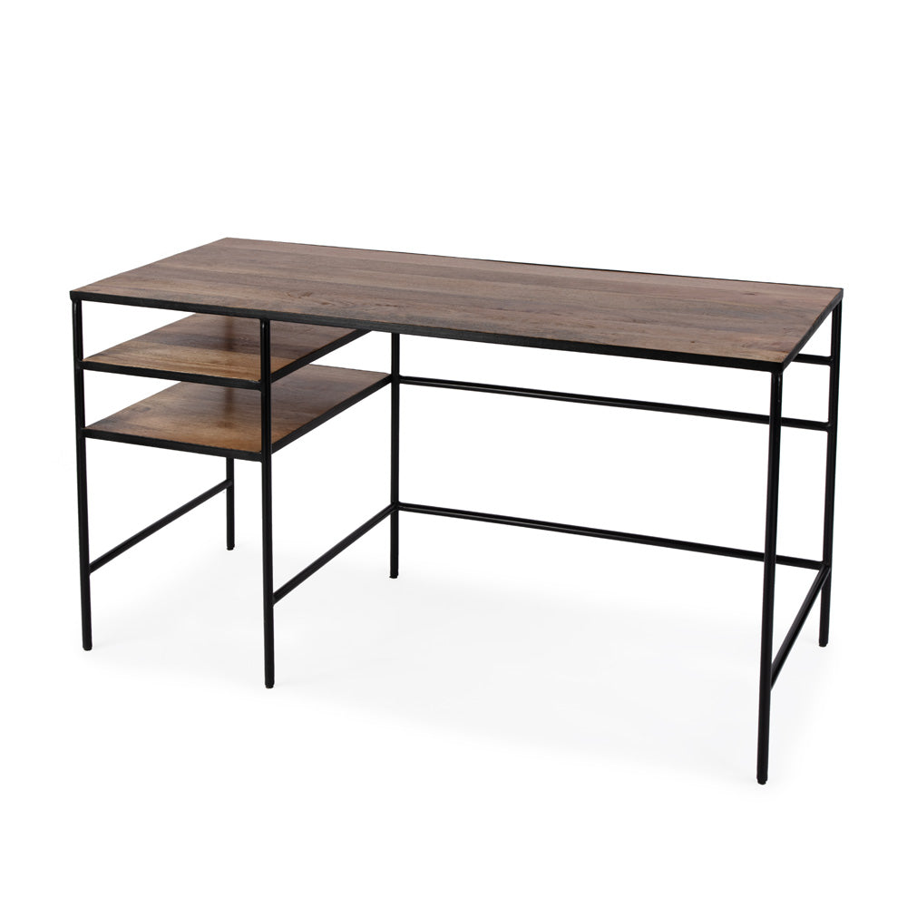 Butler Specialty Company - Jensen 55 in. W Rectangular Wood & Iron Writing Desk with Open Shelf Storage, Light Brown - 5686330_CLOSEOUT