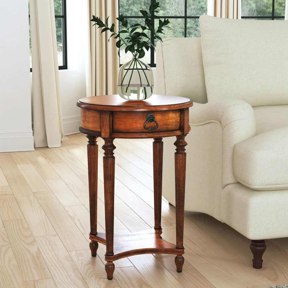 Butler Specialty Company - Jules 17.5 in. W Round Wood 1 Drawer End Table, Medium Brown - 2096011