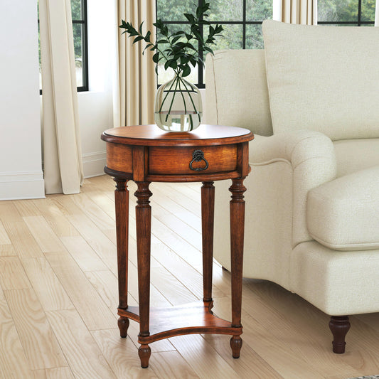 Butler Specialty Company - Jules 17.5 in. W Round Wood 1 Drawer End Table, Medium Brown - 2096011