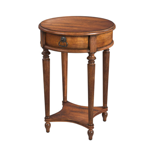 Butler Specialty Company - Jules 17.5 in. W Round Wood 1 Drawer End Table, Medium Brown - 2096011