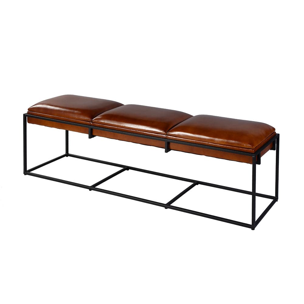 Butler Specialty Company - Kane 62 in. W Rectangular Leather and Iron Accent Bench, Brown, Black - 5975344 View 1