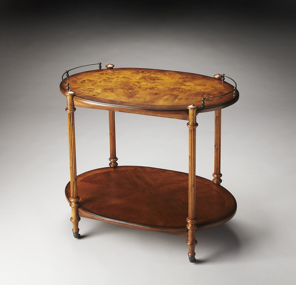 Butler Specialty Company - Kathleen 31 in. W Oval Wood 2 Tier Bar Cart, Medium Brown - 1690101