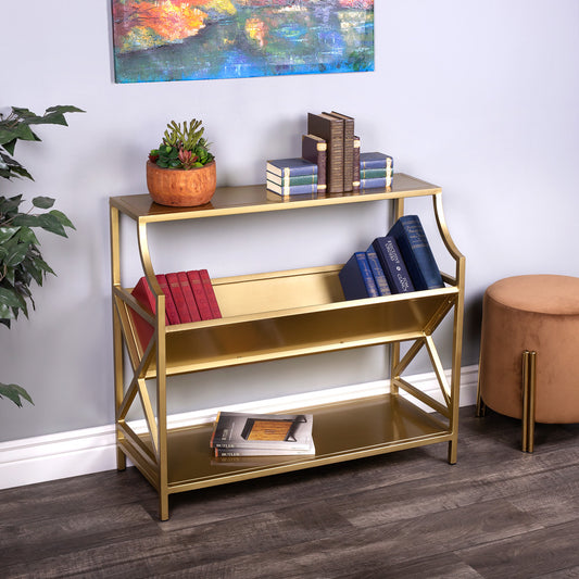 Butler Specialty Company - Keats 36 in. W Metal Library 2 Tier Bookcase, Gold - 6112330