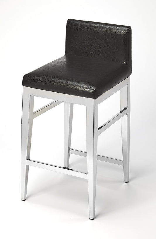 Butler Specialty Company - Kelsey Stainless Steel Faux Leather 25"Counter Stool, Black - 5324034_CLOSEOUT