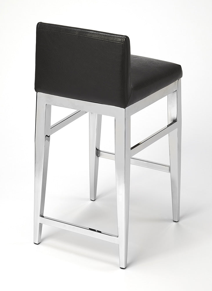 Butler Specialty Company - Kelsey Stainless Steel Faux Leather 25"Counter Stool, Black - 5324034_CLOSEOUT