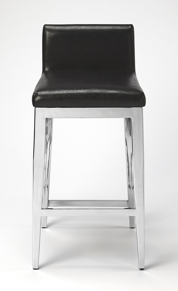 Butler Specialty Company - Kelsey Stainless Steel Faux Leather 25"Counter Stool, Black - 5324034_CLOSEOUT