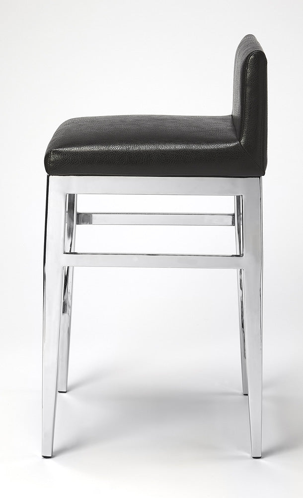 Butler Specialty Company - Kelsey Stainless Steel Faux Leather 25"Counter Stool, Black - 5324034_CLOSEOUT