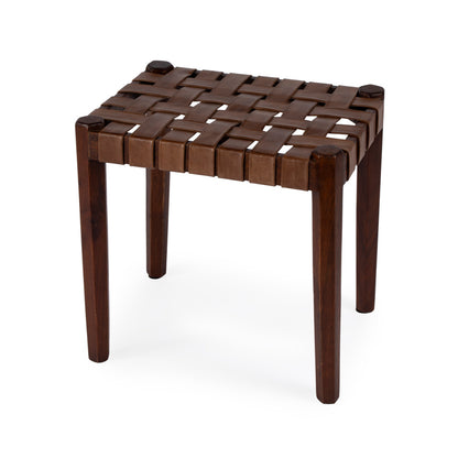 Butler Specialty Company - Kerry 18 in. Seat Height Rectangular Wood Leather Woven Stool, Dark Brown - 5687140
