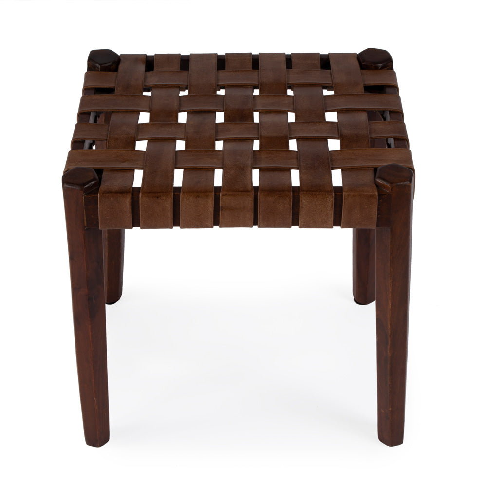 Butler Specialty Company - Kerry 18 in. Seat Height Rectangular Wood Leather Woven Stool, Dark Brown - 5687140