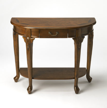 Butler Specialty Company - Kimball 36 in. W Demilune Wood 1 Drawer Console Table, Medium Brown - 653001