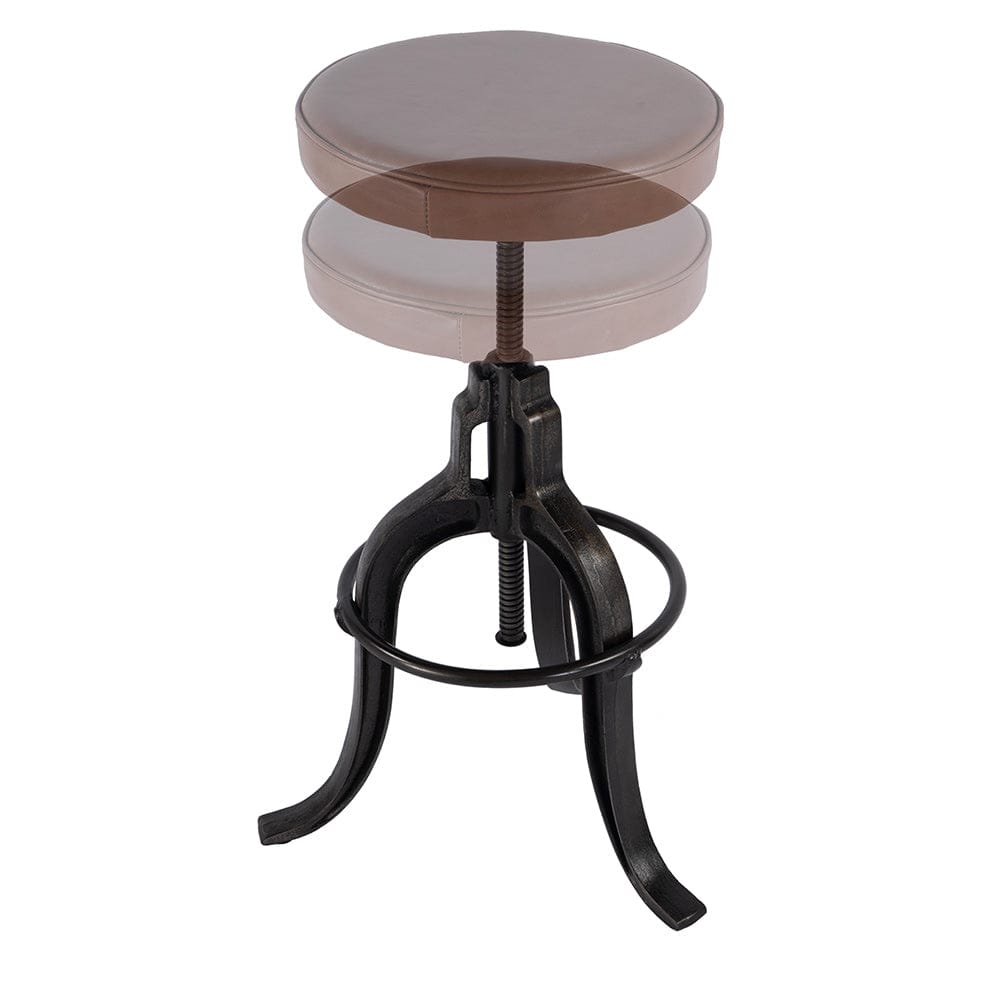 Butler Specialty Company - Knight 22 in. - 29 in. Adjustable Height Leather and Iron Bar Stool, Brown - 5882344 View 3