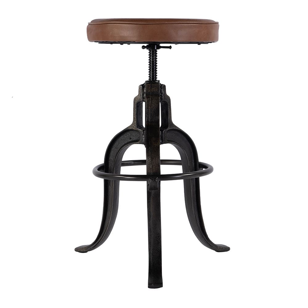 Butler Specialty Company - Knight 22 in. - 29 in. Adjustable Height Leather and Iron Bar Stool, Brown - 5882344 View 4