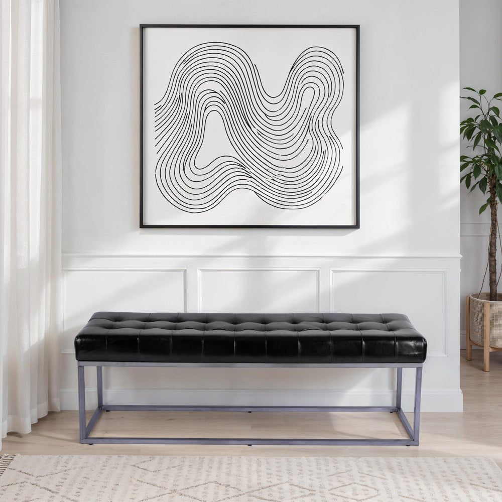 Butler Specialty Company - Knox 54 in. W Rectangular Leather and Iron Accent Bench, Black - 5976034 view 4