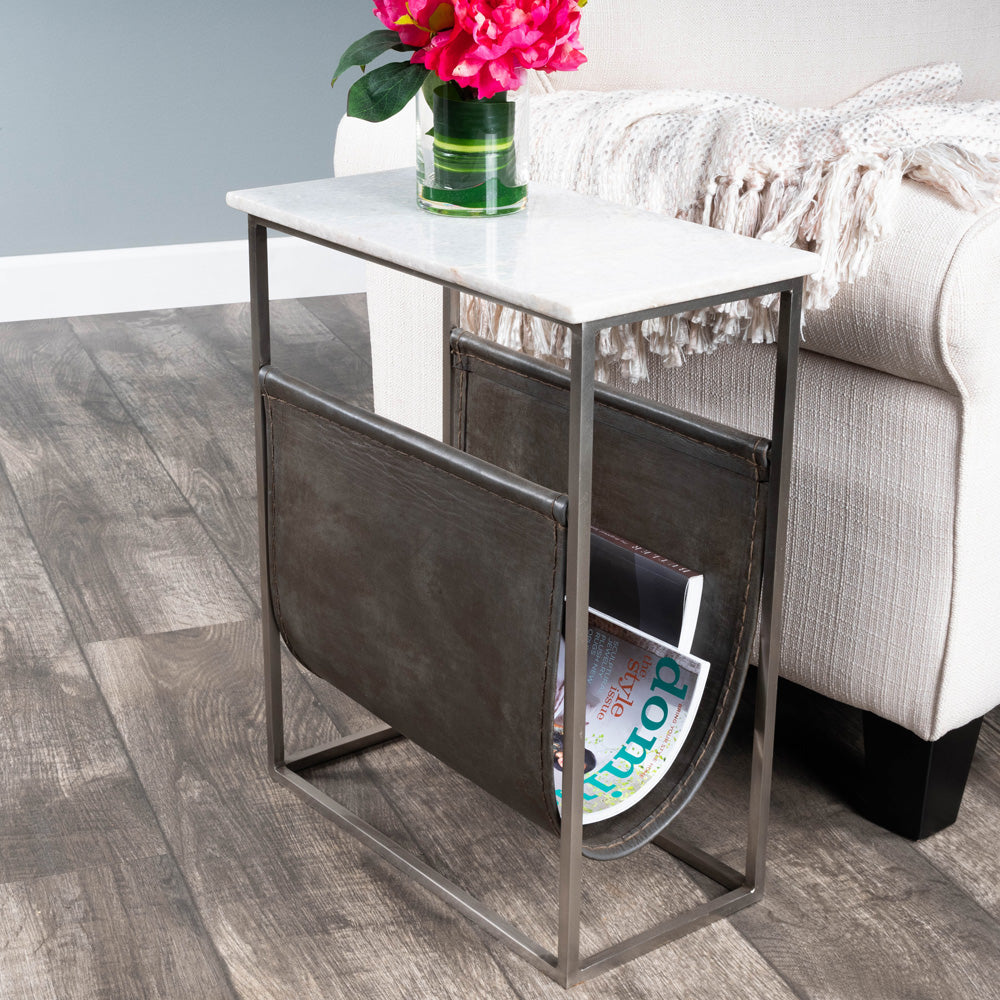Butler Specialty Company - Koler Marble & Leather Magazine Table, Off-White - 5450389