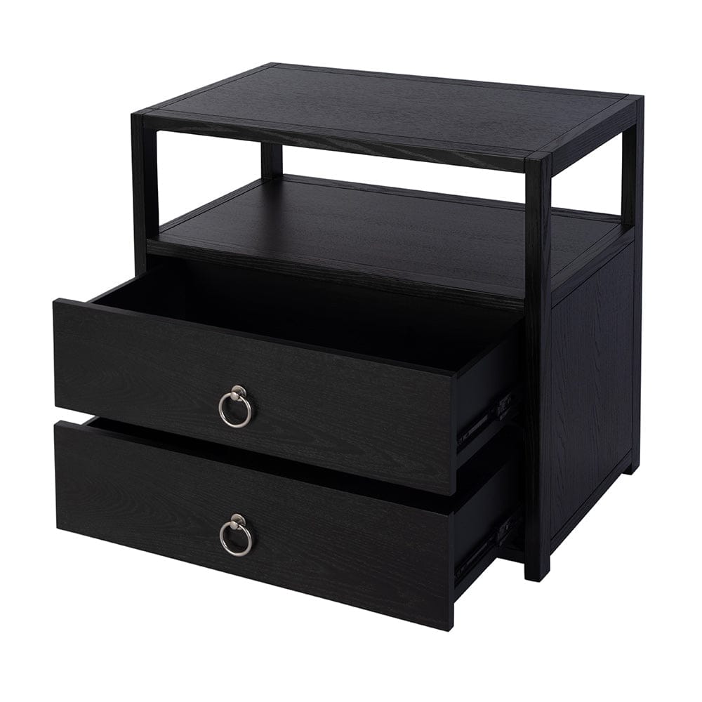 Butler Specialty Company - Lark 28 in. W Rectangular Wood 2 Drawer Wide Nightstand w Open Shelf, Black - 5670432 View 2