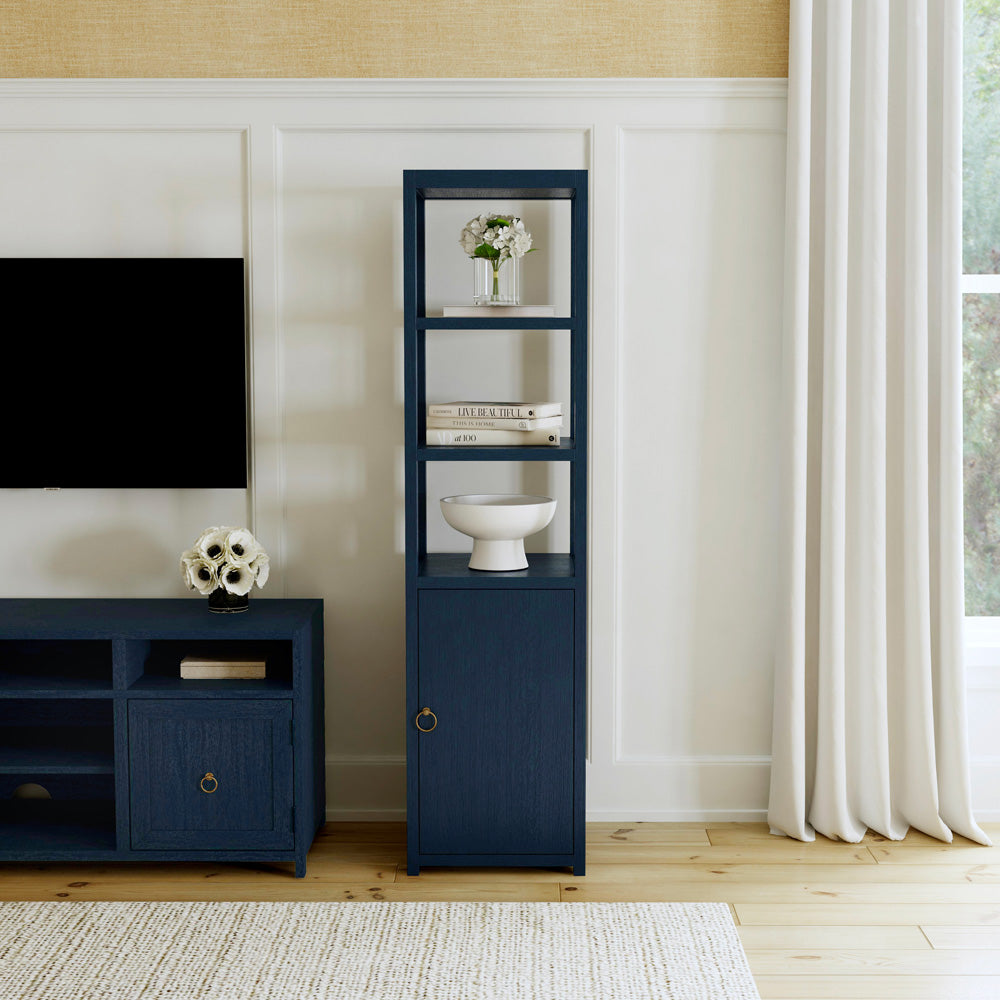 Butler Specialty Company - Lark 70 in. H x 18 in. W Wood 3 Tier 1 Door Narrow Etagere Bookcase, Navy Blue - 5565291