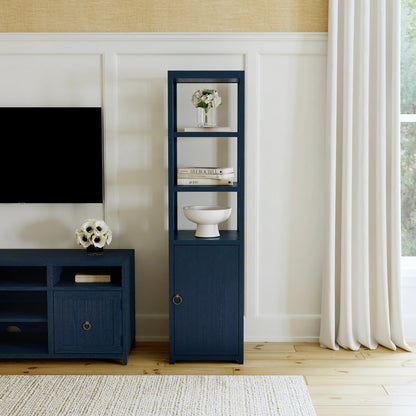 Butler Specialty Company - Lark 70 in. H x 18 in. W Wood 3 Tier 1 Door Narrow Etagere Bookcase, Navy Blue - 5565291