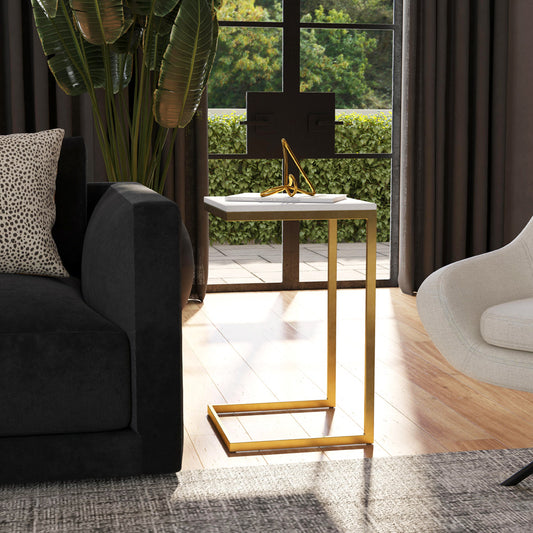 Butler Specialty Company - Lawler 16 in. W Square Marble & Metal C- Side Table, Gold - 9349025