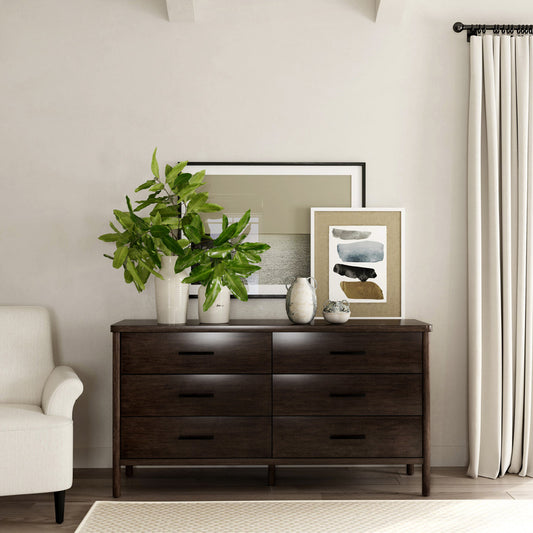 Butler Specialty Company - Lennon 60 in. W Rectangular 6 Drawer Wood Rounded Leg Dresser, Brown - 5755474